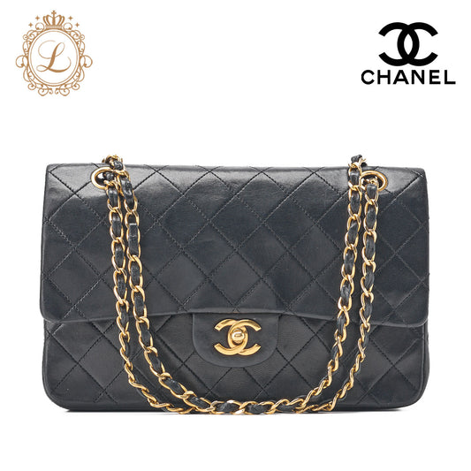 CHANEL Shoulder Bag Matelasse Double Flap Lambskin Black Gold-Tone Hardware Pre-Owned - Vintage La Charme