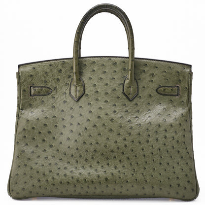 HERMES Birkin 35 Handbag Ostrich Riken Lichen Gold-Tone Hardware Pre-Owned - Vintage La Charme