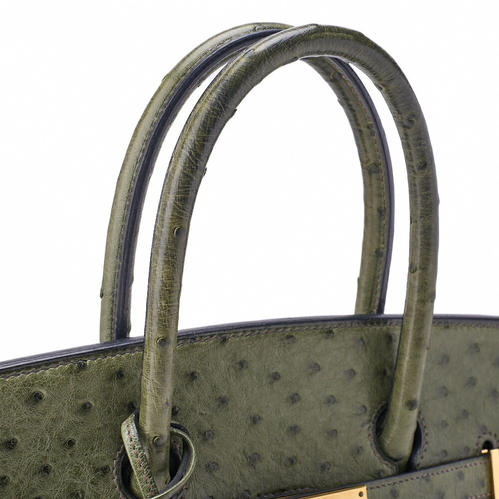 HERMES Birkin 35 Handbag Ostrich Riken Lichen Gold-Tone Hardware Pre-Owned - Vintage La Charme
