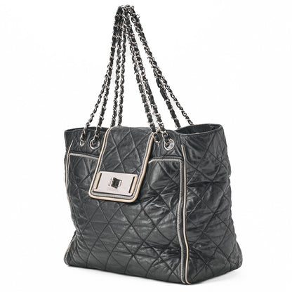 CHANEL Shoulder Bag Tote Bag Matelasse 2.55 Lock Chain Lambskin Black Silver-Tone Hardware Pre-Owned - Vintage La Charme