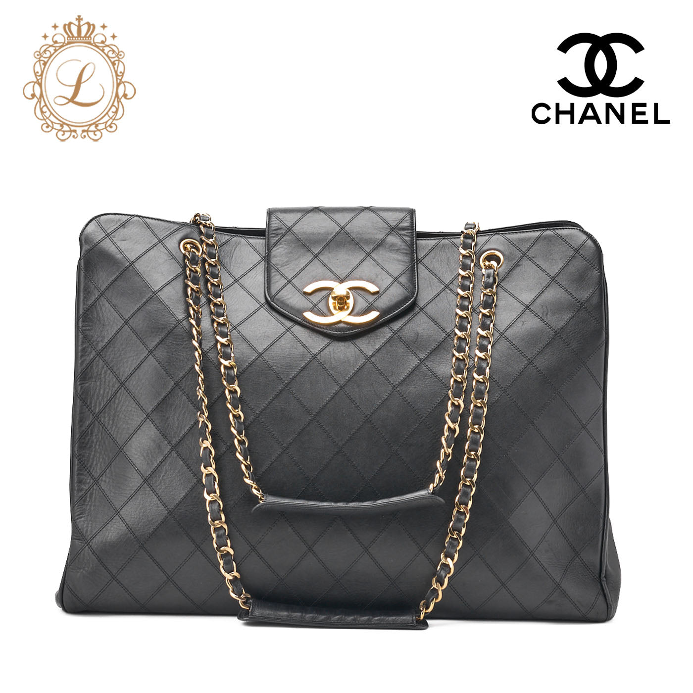 Chanel Shoulder Bag Supermodel Matelasse Bicolore Lambskin Black Gold-Tone Hardware Pre-Owned - Vintage La Charme