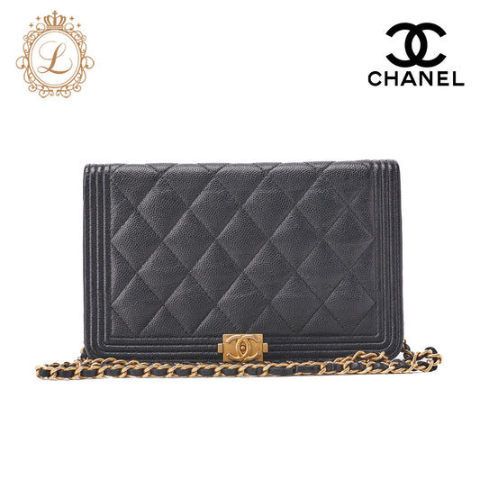CHANEL Boy Chanel Matelasse Chain Wallet Caviar Skin Black Gold-Tone Hardware Pre-Owned - Vintage La Charme