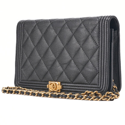 CHANEL Boy Chanel Matelasse Chain Wallet Caviar Skin Black Gold-Tone Hardware Pre-Owned - Vintage La Charme