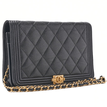 CHANEL Boy Chanel Matelasse Chain Wallet Caviar Skin Black Gold-Tone Hardware Pre-Owned - Vintage La Charme