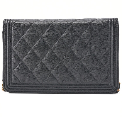 CHANEL Boy Chanel Matelasse Chain Wallet Caviar Skin Black Gold-Tone Hardware Pre-Owned - Vintage La Charme