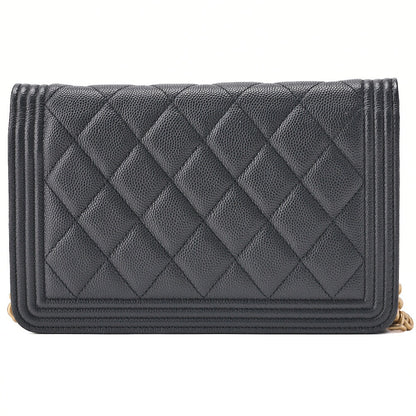 CHANEL Boy Chanel Matelasse Chain Wallet Caviar Skin Black Gold-Tone Hardware Pre-Owned - Vintage La Charme