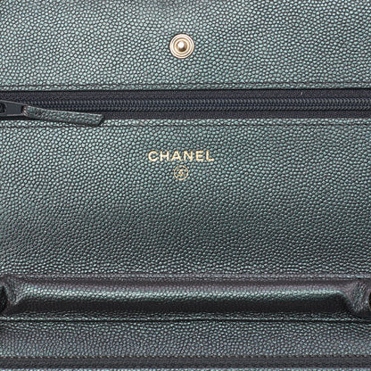 CHANEL Chain Wallet Matelasse Caviar Leather Sparkle Black Gold-Tone Hardware Pre-Owned - Vintage La Charme