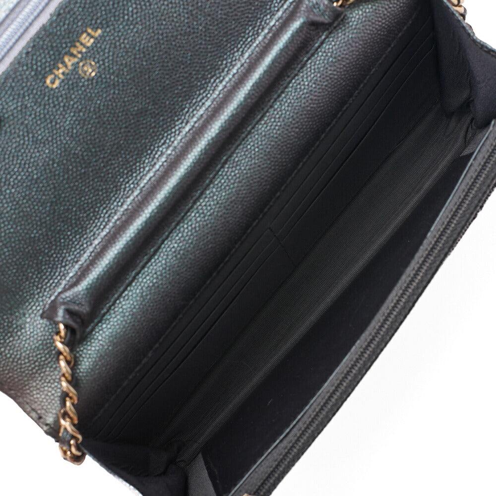 CHANEL Chain Wallet Matelasse Caviar Leather Sparkle Black Gold-Tone Hardware Pre-Owned - Vintage La Charme