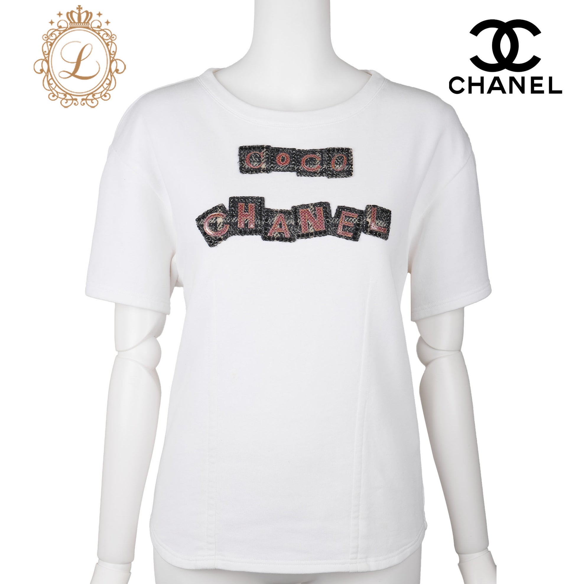 CHANEL T-Shirt, Short Sleeve, Cut-and-Sew, Cotton, White, Pre-Owned - Vintage La Charme