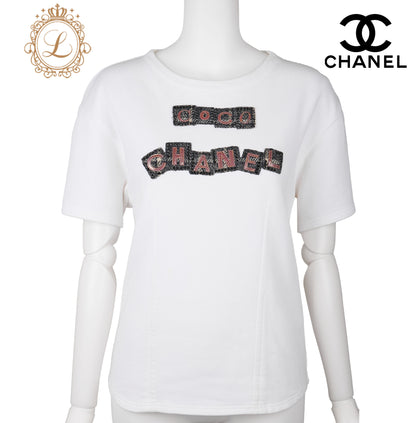 CHANEL T-Shirt, Short Sleeve, Cut-and-Sew, Cotton, White, Pre-Owned - Vintage La Charme