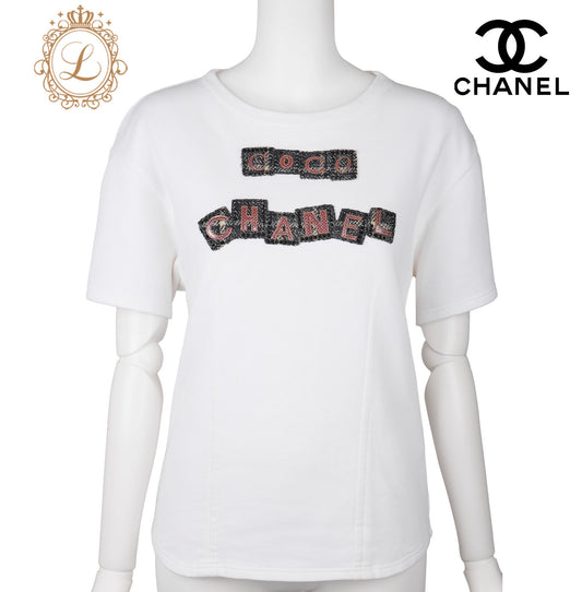 CHANEL T-Shirt, Short Sleeve, Cut-and-Sew, Cotton, White, Pre-Owned - Vintage La Charme