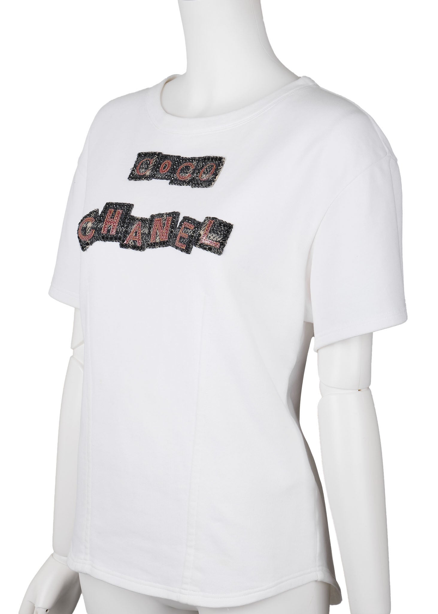 CHANEL T-Shirt, Short Sleeve, Cut-and-Sew, Cotton, White, Pre-Owned - Vintage La Charme