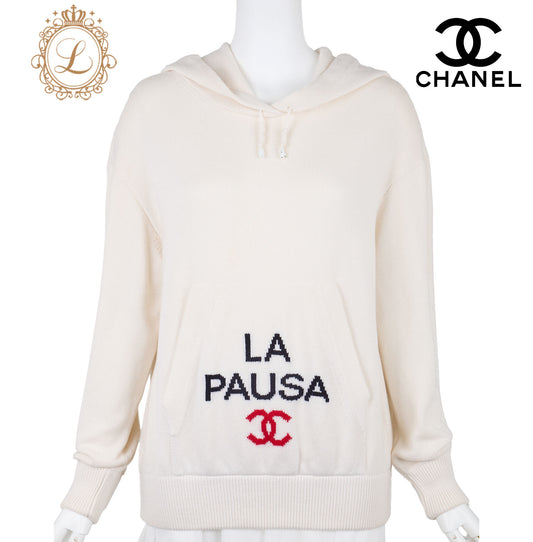 CHANEL Hoodie, Cashmere, Ivory, Gold-Tone Hardware, Pre-Owned - Vintage La Charme