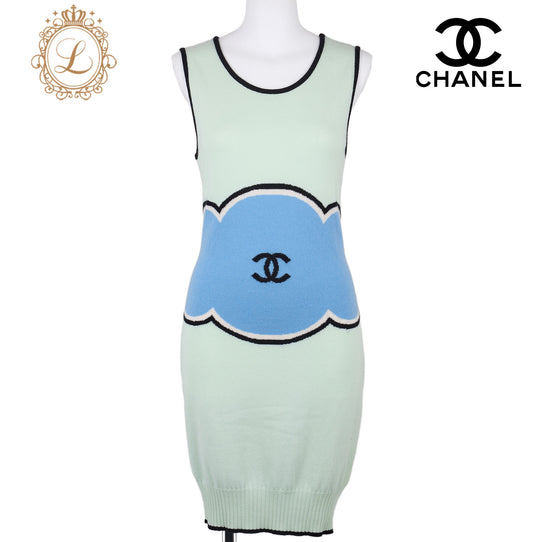 CHANEL Sleeveless Dress, Knit Top Skirt, Cashmere, Green, Gold-Tone Hardware, Pre-Owned - Vintage La Charme