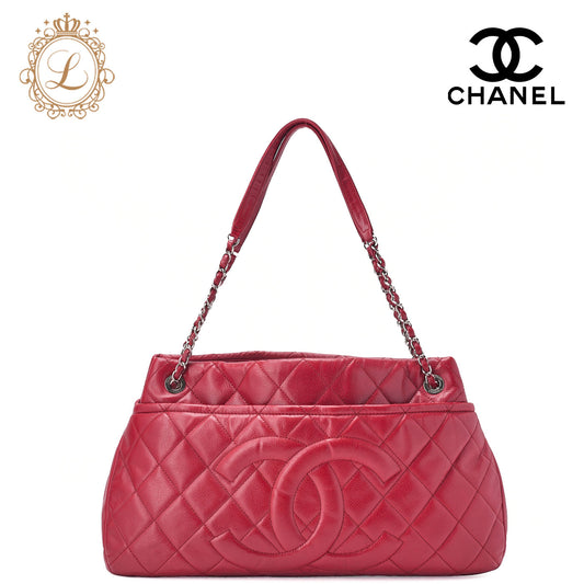 Chanel Shoulder Bag Matelasse Caviar Skin Red Silver-Tone Hardware Pre-Owned - Vintage La Charme