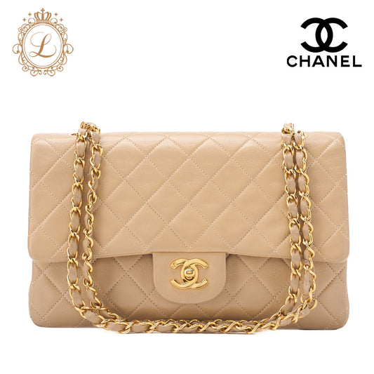 CHANEL Shoulder Bag Matelasse Double Flap Lambskin Beige Gold-Tone Hardware Pre-Owned - Vintage La Charme