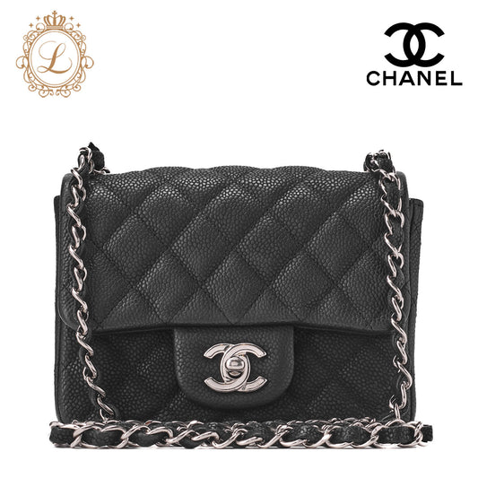 CHANEL Shoulder Bag Mini Matelasse Caviar Skin Black Silver-Tone Hardware Pre-Owned - Vintage La Charme