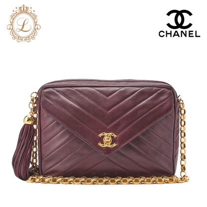 CHANEL Shoulder Bag, V-Stitch Coco Mark, Bijou Chain, Lambskin, Bolt, Gold-Tone Hardware, Pre-Owned - Vintage La Charme