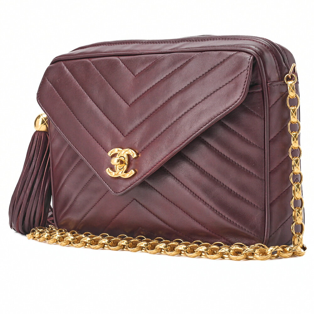 CHANEL Shoulder Bag, V-Stitch Coco Mark, Bijou Chain, Lambskin, Bolt, Gold-Tone Hardware, Pre-Owned - Vintage La Charme