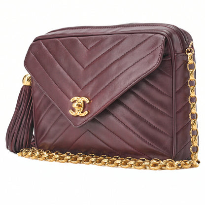 CHANEL Shoulder Bag, V-Stitch Coco Mark, Bijou Chain, Lambskin, Bolt, Gold-Tone Hardware, Pre-Owned - Vintage La Charme