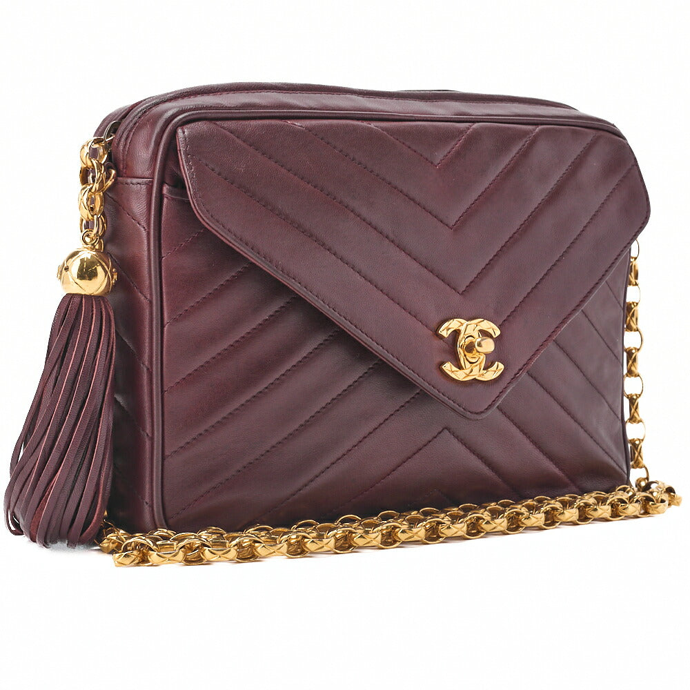 CHANEL Shoulder Bag, V-Stitch Coco Mark, Bijou Chain, Lambskin, Bolt, Gold-Tone Hardware, Pre-Owned - Vintage La Charme