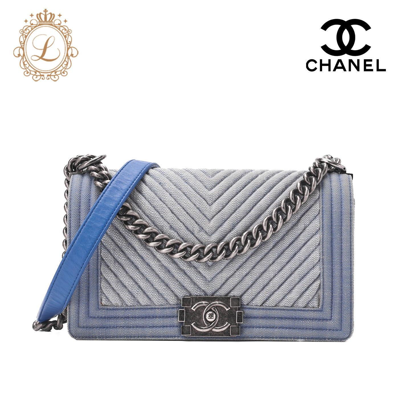 CHANEL Shoulder Bag, Boy Chanel V Stitch, Denim, Silver-Tone Hardware, Pre-Owned - Vintage La Charme