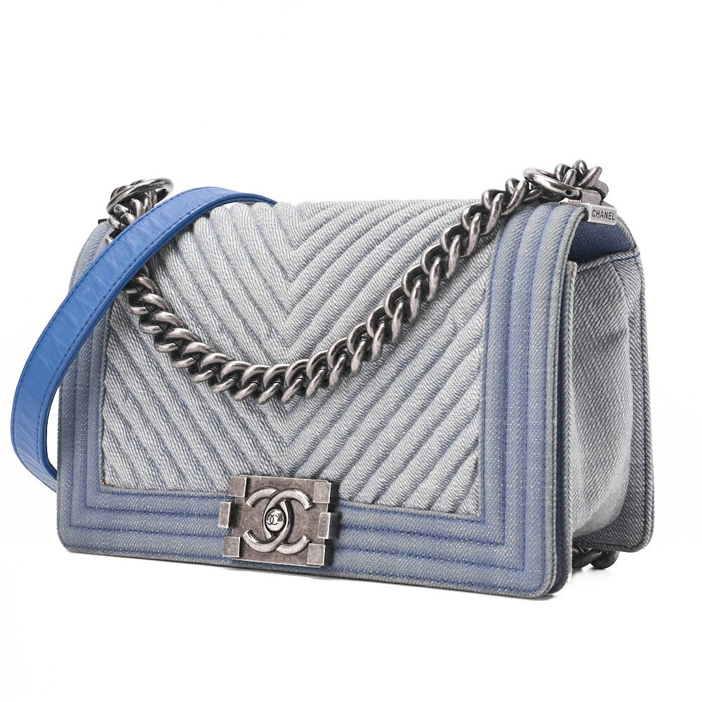 CHANEL Shoulder Bag, Boy Chanel V Stitch, Denim, Silver-Tone Hardware, Pre-Owned - Vintage La Charme