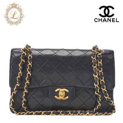 CHANEL Shoulder Bag Matelasse Double Flap Lambskin Black Gold-Tone Hardware Pre-Owned - Vintage La Charme