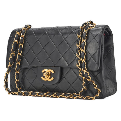 CHANEL Shoulder Bag Matelasse Double Flap Lambskin Black Gold-Tone Hardware Pre-Owned - Vintage La Charme
