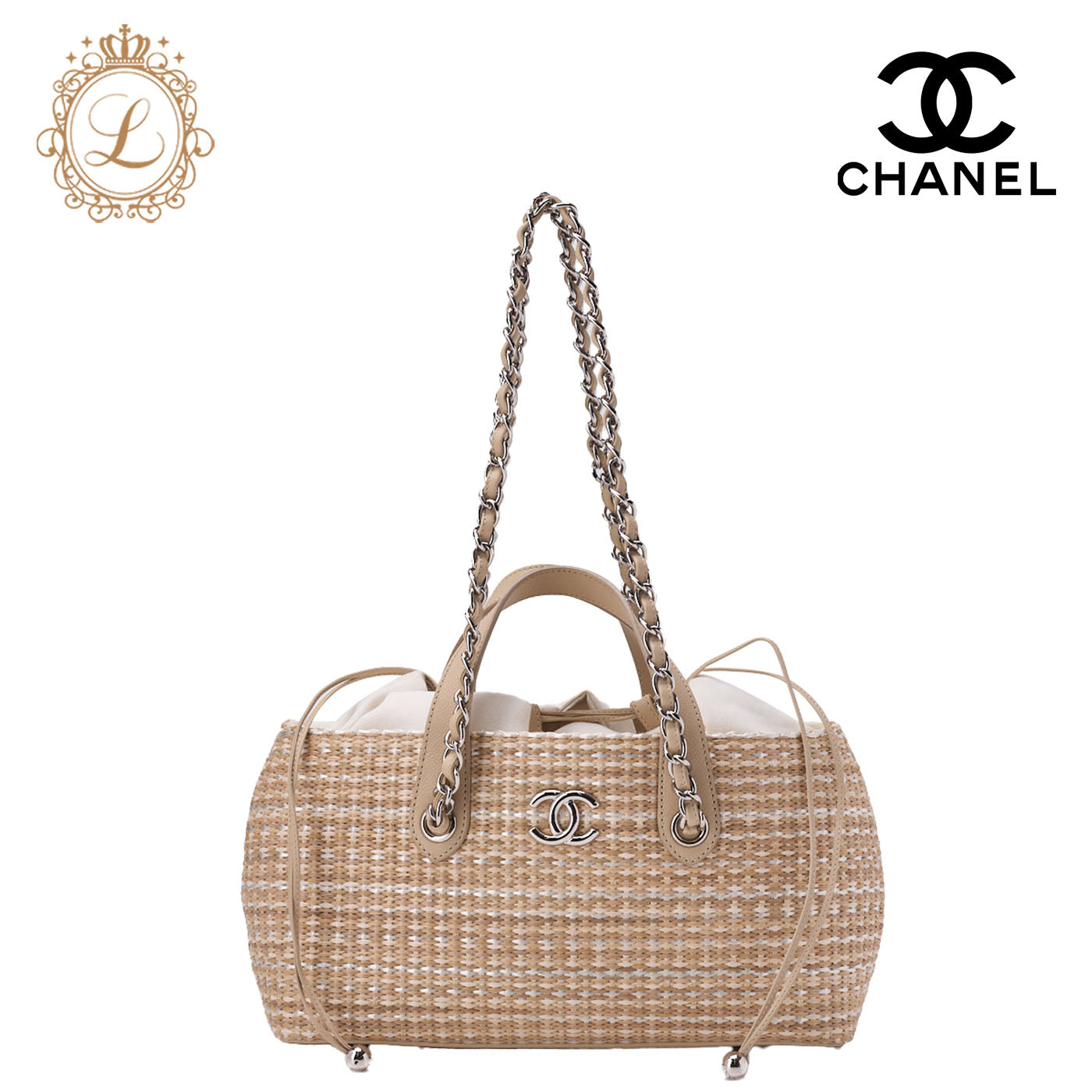 CHANEL Shoulder Bag, Matelasse, 2WAY, Raffia, Beige, Silver-Tone Hardware, Pre-Owned - Vintage La Charme