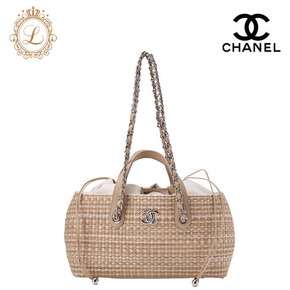 CHANEL Shoulder Bag, Matelasse, 2WAY, Raffia, Beige, Silver-Tone Hardware, Pre-Owned - Vintage La Charme