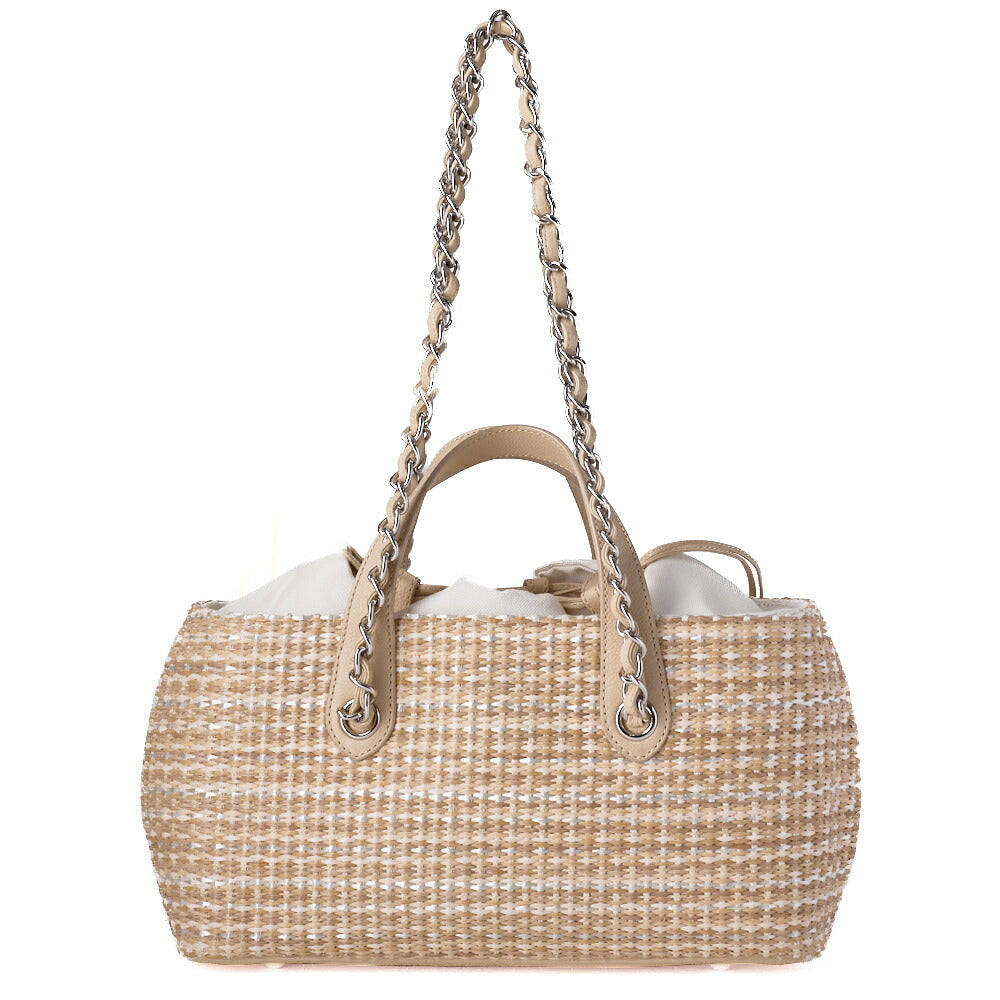 CHANEL Shoulder Bag, Matelasse, 2WAY, Raffia, Beige, Silver-Tone Hardware, Pre-Owned - Vintage La Charme