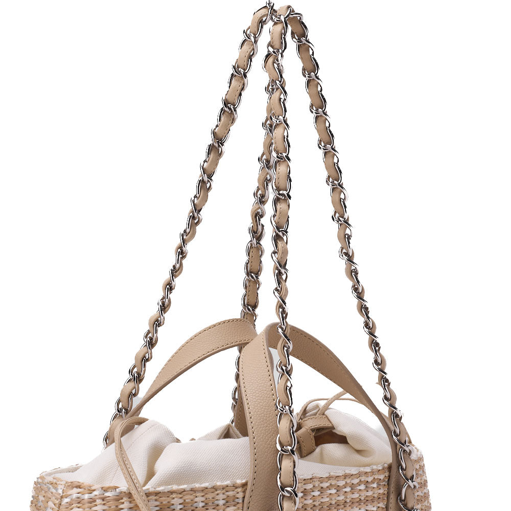 CHANEL Shoulder Bag, Matelasse, 2WAY, Raffia, Beige, Silver-Tone Hardware, Pre-Owned - Vintage La Charme