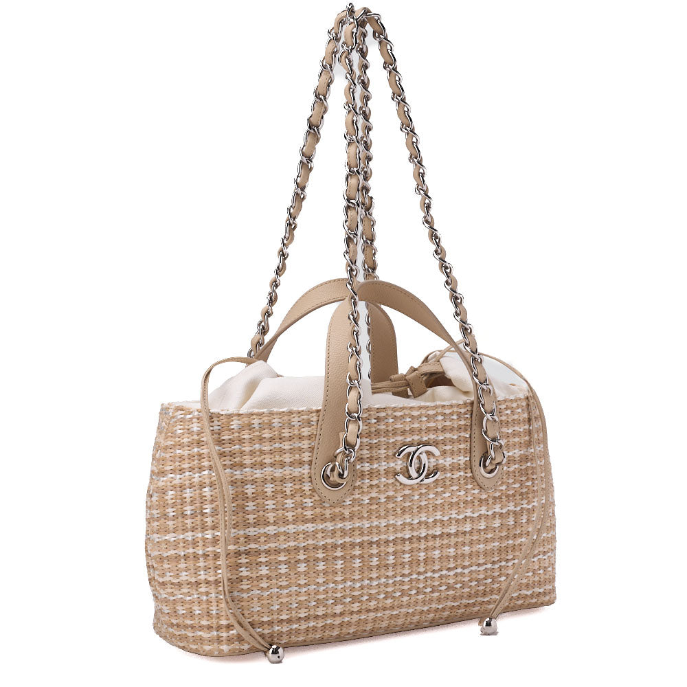 CHANEL Shoulder Bag, Matelasse, 2WAY, Raffia, Beige, Silver-Tone Hardware, Pre-Owned - Vintage La Charme