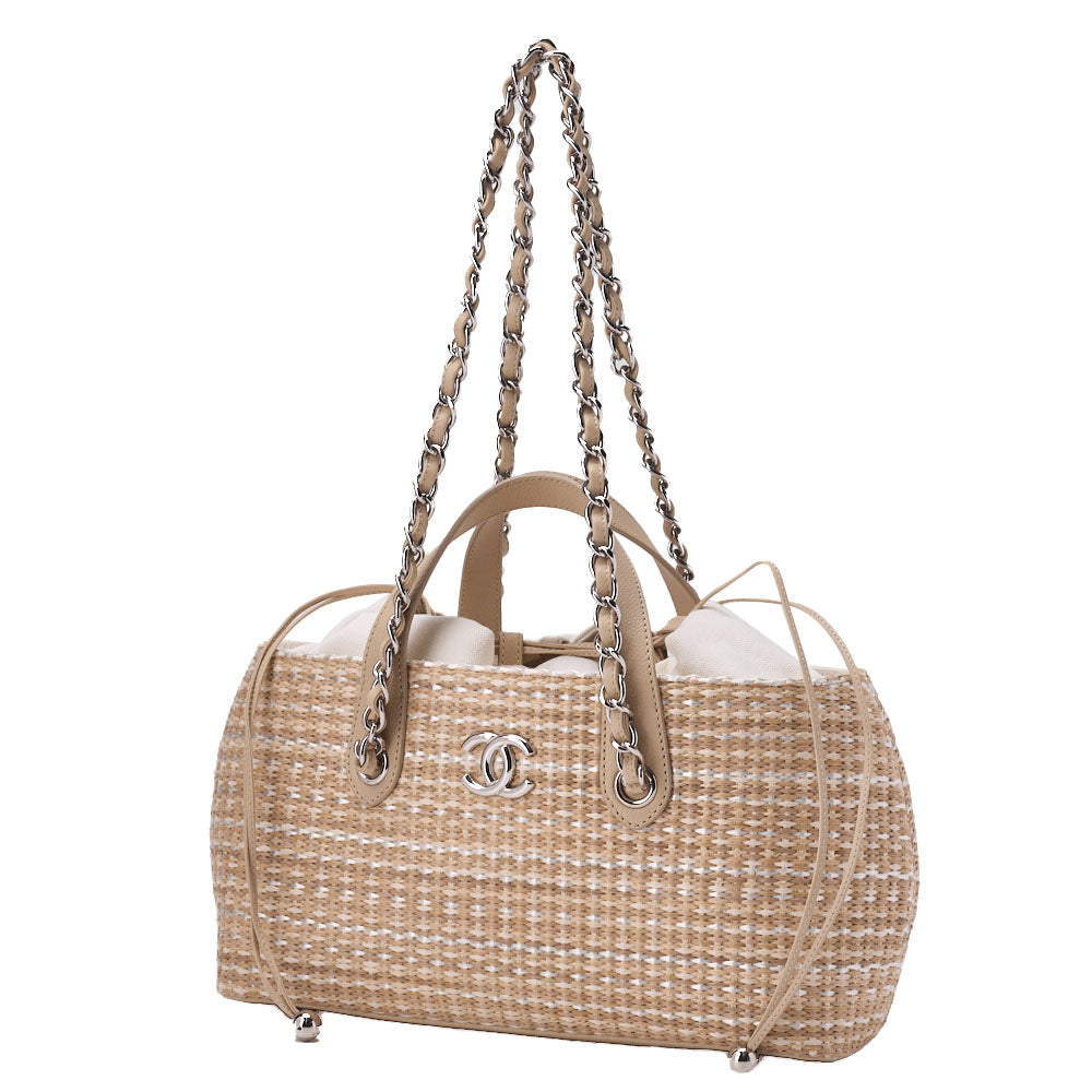 CHANEL Shoulder Bag, Matelasse, 2WAY, Raffia, Beige, Silver-Tone Hardware, Pre-Owned - Vintage La Charme