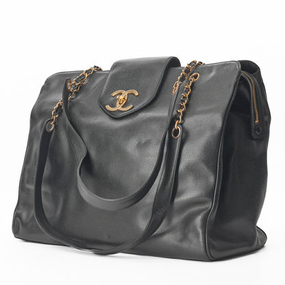 Chanel Shoulder Bag Supermodel Coco Mark Deca Coco Double Chain Shoulder Caviar Skin Black Gold-Tone Hardware Pre-Owned - Vintage La Charme