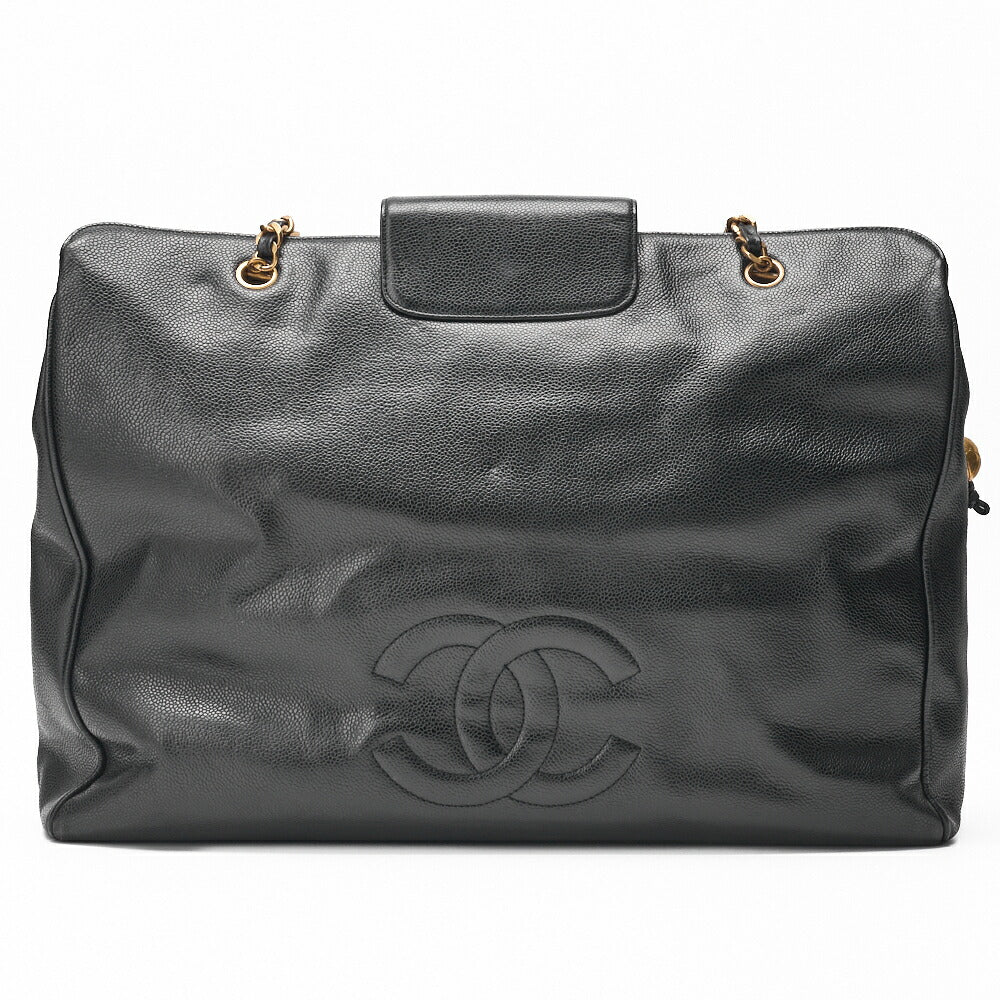 Chanel Shoulder Bag Supermodel Coco Mark Deca Coco Double Chain Shoulder Caviar Skin Black Gold-Tone Hardware Pre-Owned - Vintage La Charme