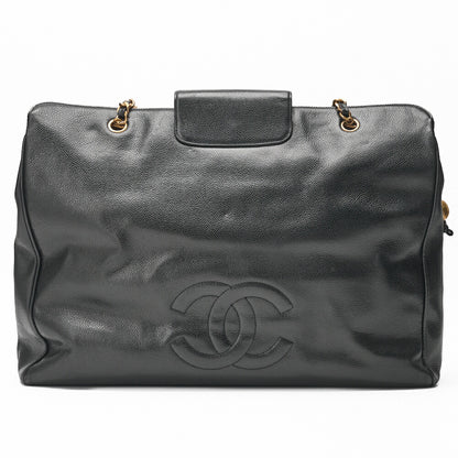 Chanel Shoulder Bag Supermodel Coco Mark Deca Coco Double Chain Shoulder Caviar Skin Black Gold-Tone Hardware Pre-Owned - Vintage La Charme