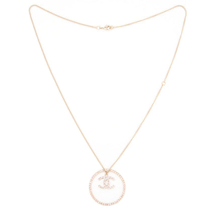 Chanel Necklace, Coco Mark Circle, Rhinestone, Gold Plated, Pink, Gold-Tone Hardware, Pre-Owned - Vintage La Charme