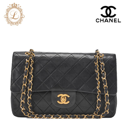 CHANEL Shoulder Bag Matelasse Double Flap Lambskin Black Gold-Tone Hardware Pre-Owned - Vintage La Charme