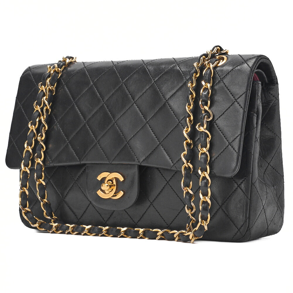 CHANEL Shoulder Bag Matelasse Double Flap Lambskin Black Gold-Tone Hardware Pre-Owned - Vintage La Charme