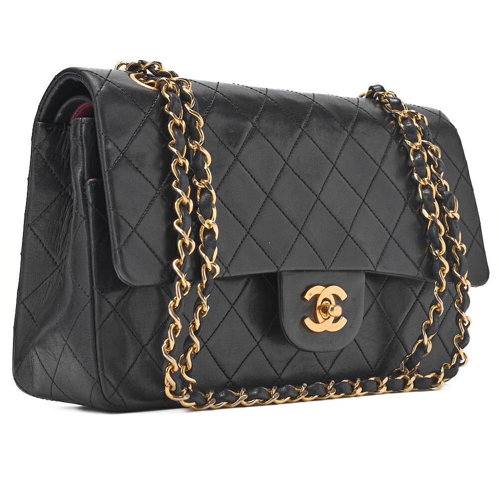 CHANEL Shoulder Bag Matelasse Double Flap Lambskin Black Gold-Tone Hardware Pre-Owned - Vintage La Charme