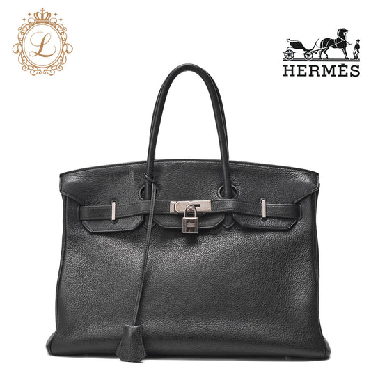 HERMES Birkin 35 Handbag, Togo, Black, Silver-Tone Hardware, Pre-Owned - Vintage La Charme