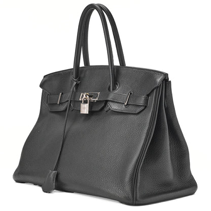 HERMES Birkin 35 Handbag, Togo, Black, Silver-Tone Hardware, Pre-Owned - Vintage La Charme