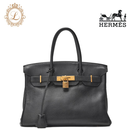 HERMES Birkin 30 Handbag Tryon Clemence Black Gold-Tone Hardware Pre-Owned - Vintage La Charme