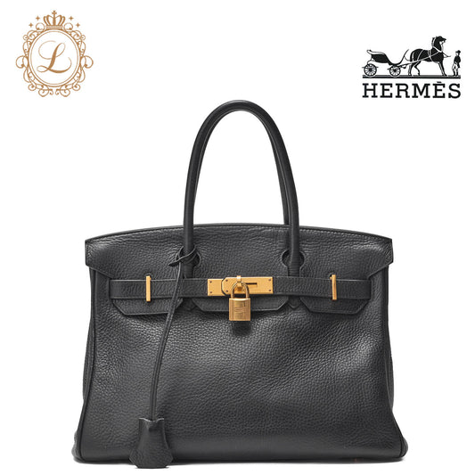 HERMES Birkin 30 Handbag Tryon Clemence Black Gold-Tone Hardware Pre-Owned - Vintage La Charme