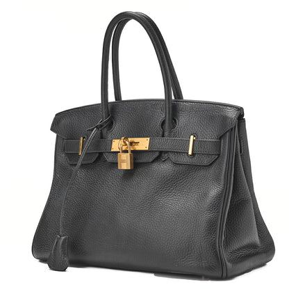 HERMES Birkin 30 Handbag Tryon Clemence Black Gold-Tone Hardware Pre-Owned - Vintage La Charme