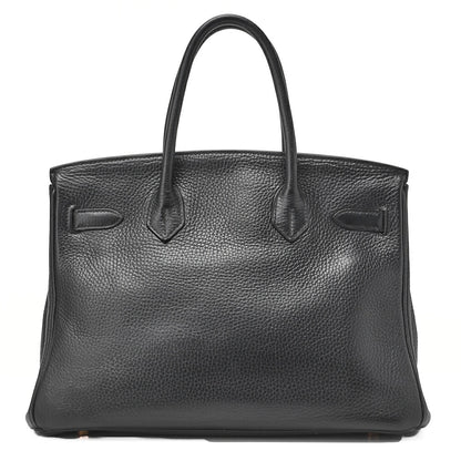 HERMES Birkin 30 Handbag Tryon Clemence Black Gold-Tone Hardware Pre-Owned - Vintage La Charme