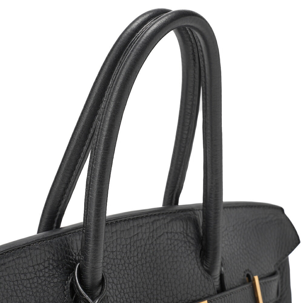 HERMES Birkin 30 Handbag Tryon Clemence Black Gold-Tone Hardware Pre-Owned - Vintage La Charme