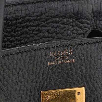 HERMES Birkin 30 Handbag Tryon Clemence Black Gold-Tone Hardware Pre-Owned - Vintage La Charme
